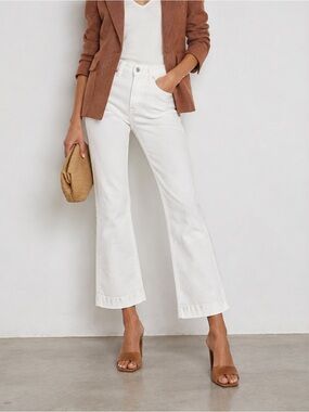 Veronica Beard Carson High Rise Ankle Flare Jeans White Size 25 Made in USA